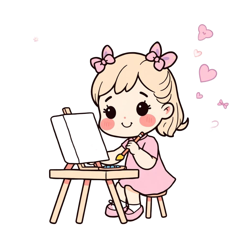 Cute girl painting at her easel